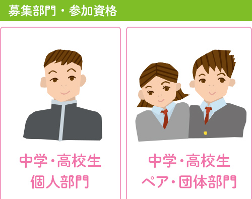 募集部門・参加資格:「中学・高校生個人部門」「中学・高校生団体部門」