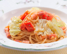 春キャベツとトマトのスパゲティ