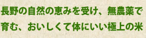 長野の自然の恵みを受け、無農薬で育む、おいしくて体にいい極上の米