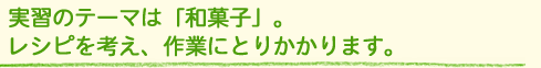 実習のテーマは「和菓子」。レシピを考え、作業にとりかかります。