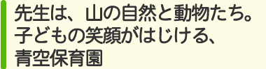 先生は、山の自然と動物たち。子どもの笑顔がはじける、青空保育園