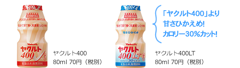 ヤクルト400 80ml 70円（税別）ヤクルト400LT 80ml 70円（税別）