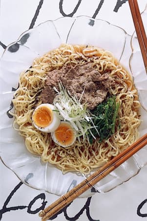 牛しゃぶ+ゆで卵+クレソンの冷やし中華