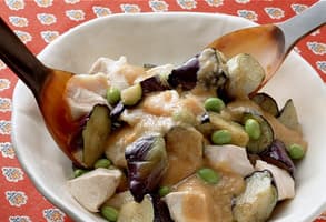 なすと鶏肉のごまみそかけ
