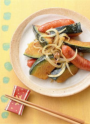 かぼちゃとソーセージのソテー
