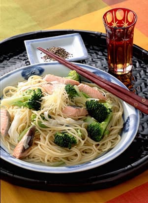 鮭とブロッコリーのしょうが風味スパゲティ