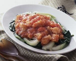 青梗菜のえびチリソースがけ