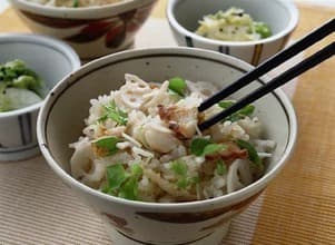 かますとれんこんの炊き込みご飯