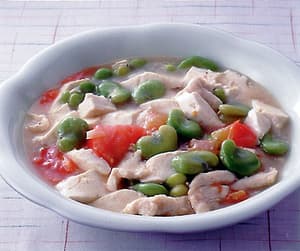 豆腐とそら豆の塩味煮