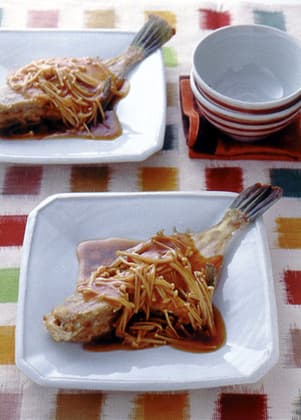 かわはぎのから揚げ　えのきソースかけ