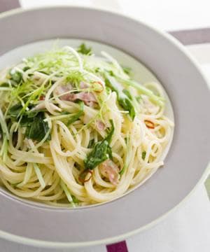 ベーコンと水菜のパスタ