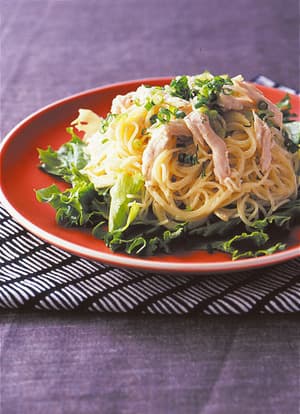 鶏肉とレタスのゆずマヨスパゲティ