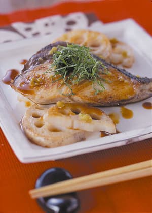 ぶりの塩焼きわさびじょうゆがけ