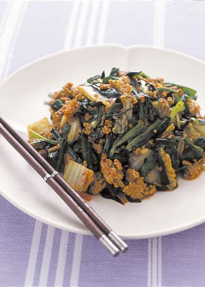 にらと豚ひき肉のキムチ炒め