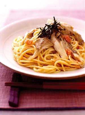 まいたけの明太マヨスパゲティ
