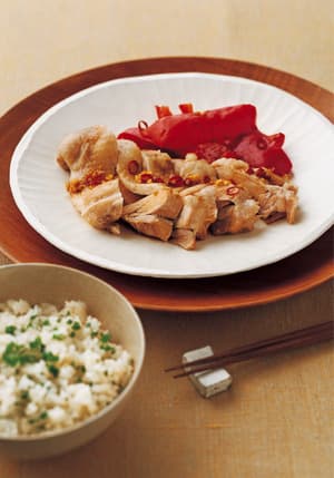 蒸し鶏のピリ辛ソース＆ねぎご飯