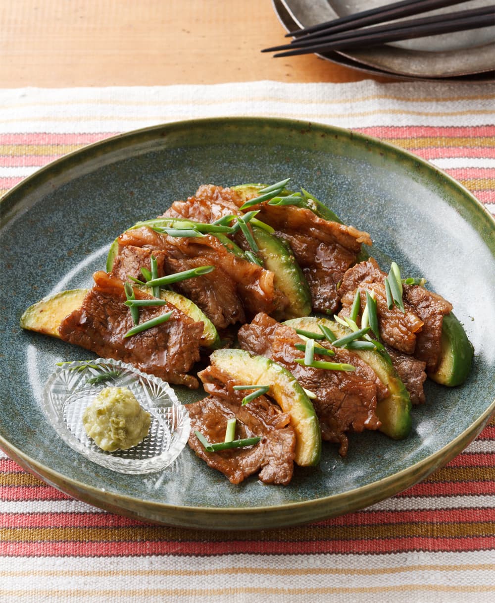 牛肉とアボカドの甘辛焼き わさび添え