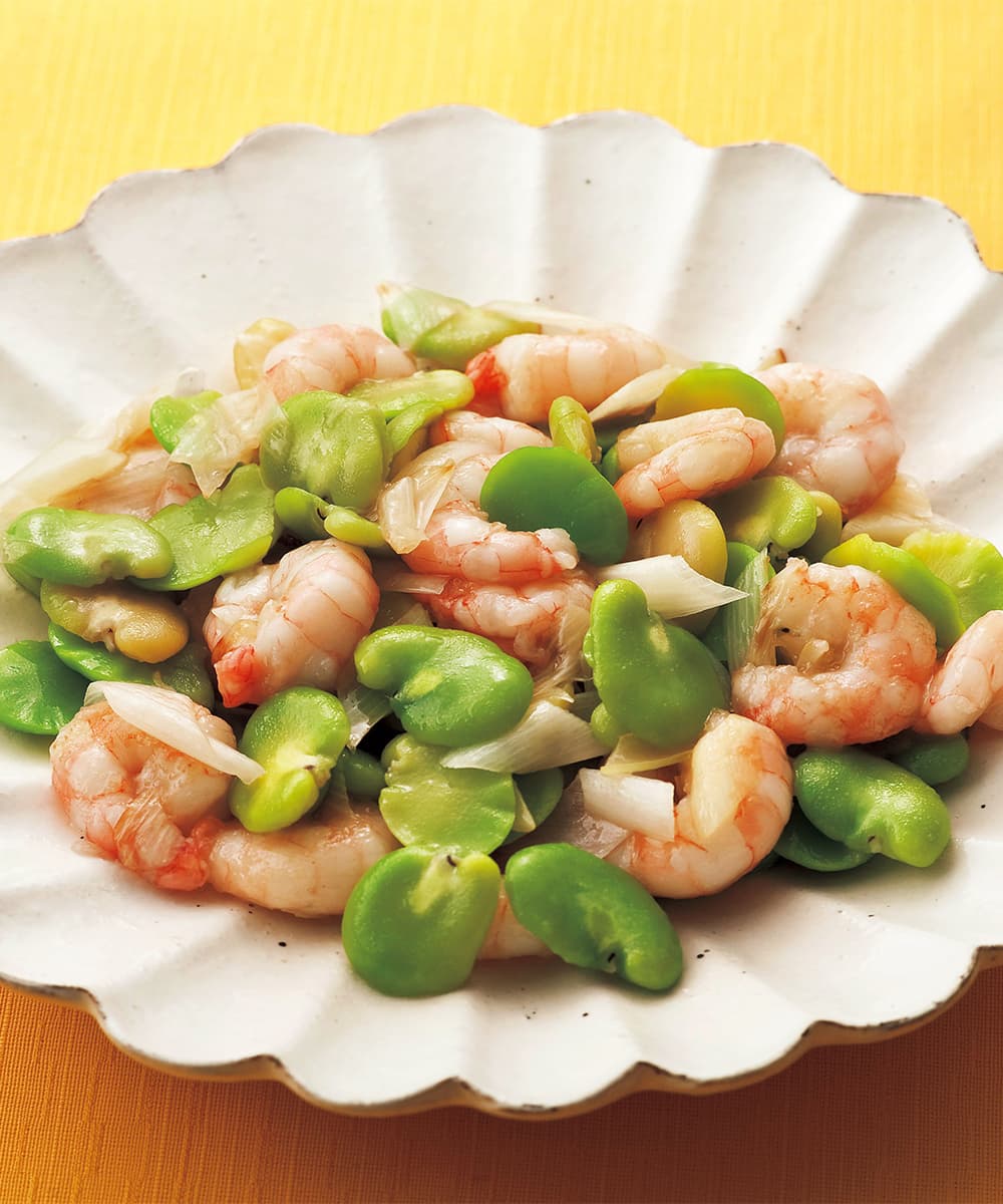 そら豆とえびの塩炒め