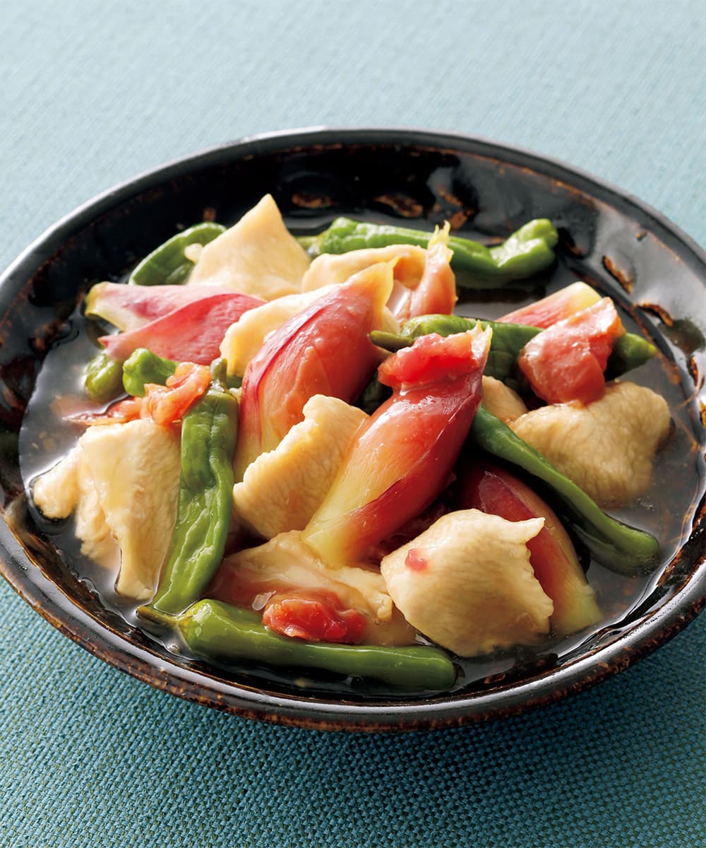 鶏肉と夏野菜の梅酢煮