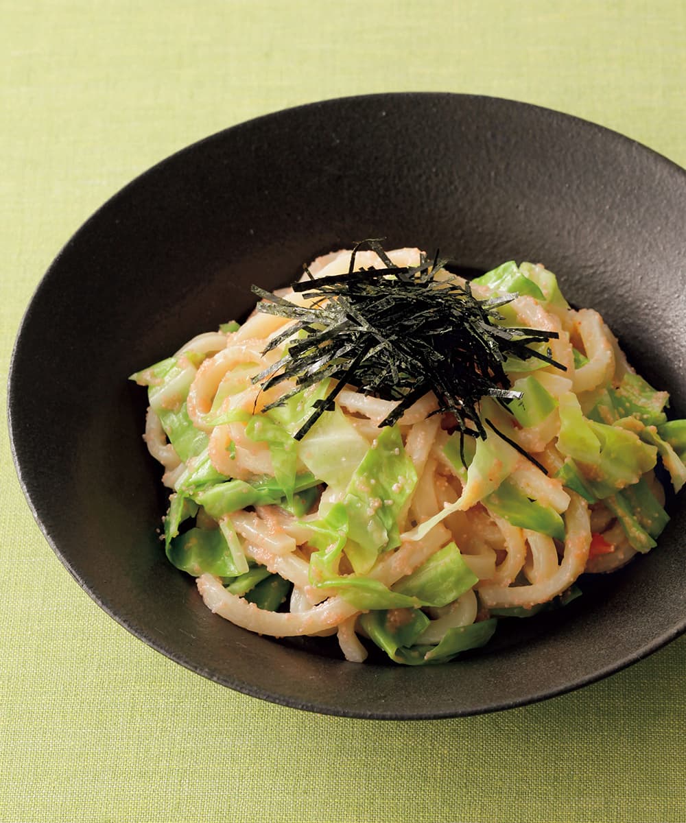 キャベツたっぷり明太バターうどん