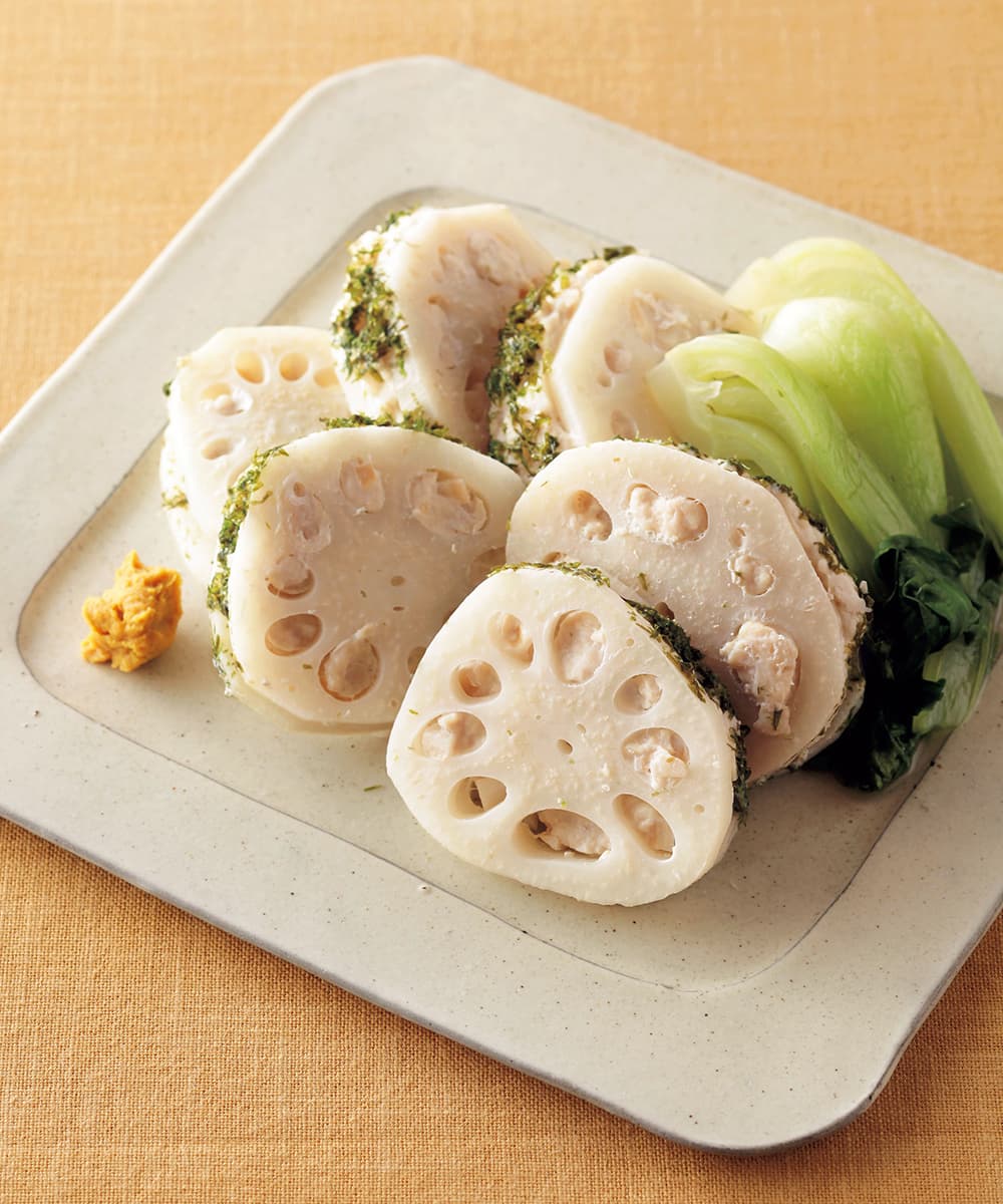 れんこんのひき肉はさみ蒸し