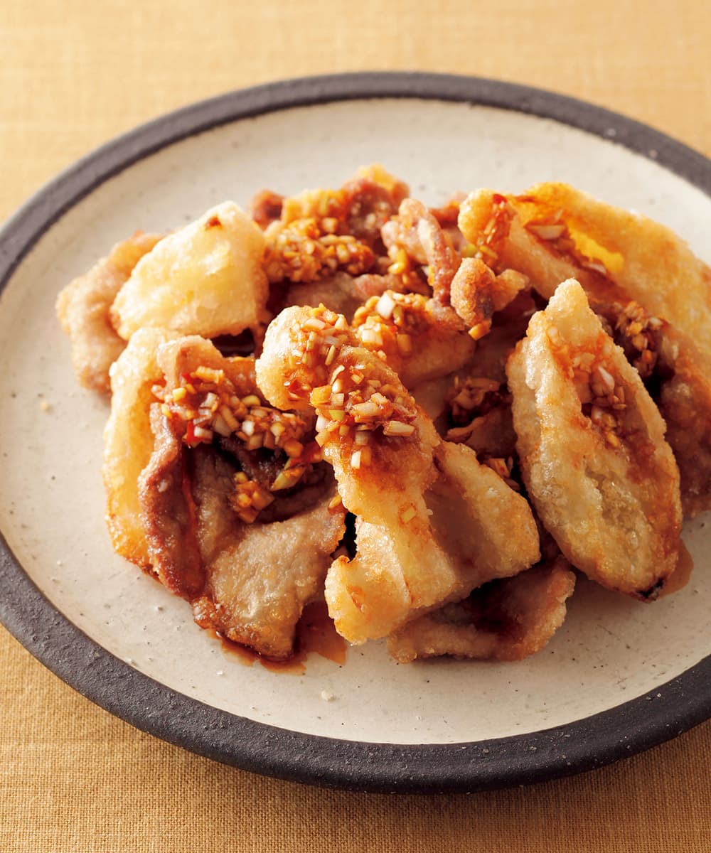 れんこんと豚肉のから揚げ ねぎソース