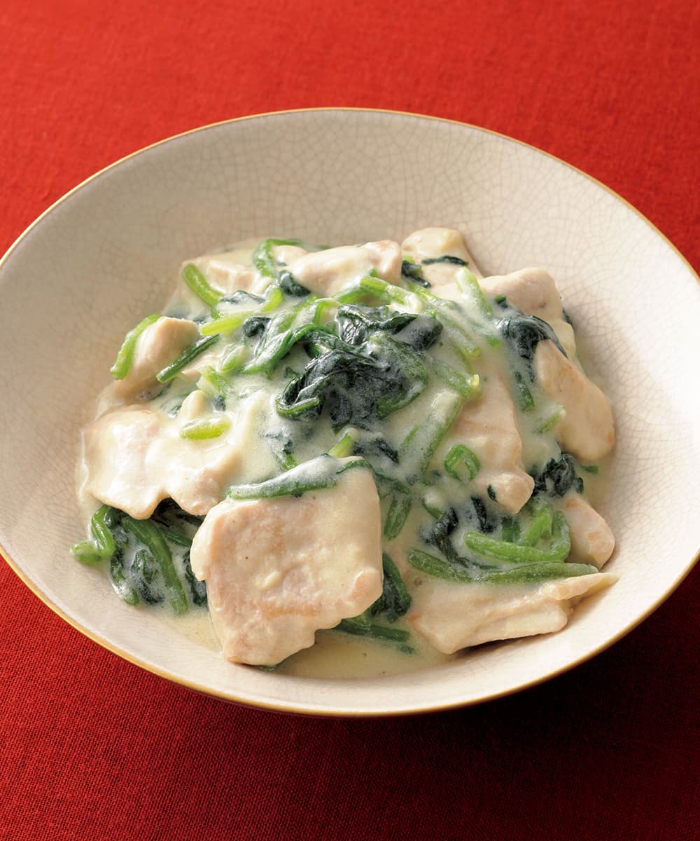 ほうれん草と鶏肉の豆乳クリーム煮