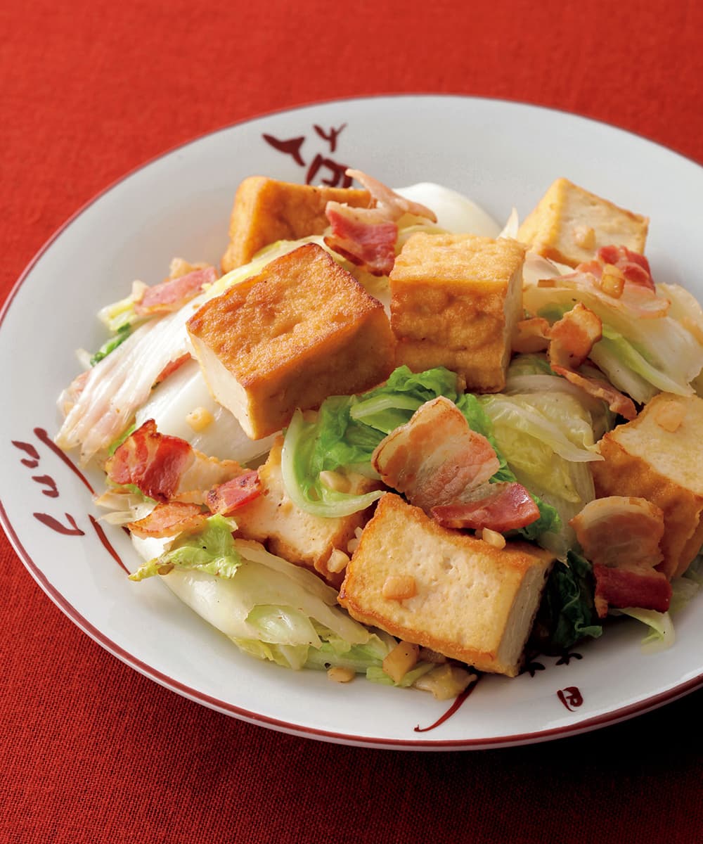 厚揚げと白菜のにんにく炒め
