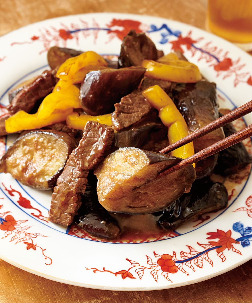 なすと牛肉のオイスター炒め