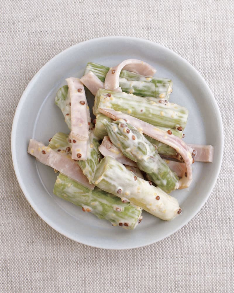 「ゆで置き野菜」のハムマスタードマヨあえ