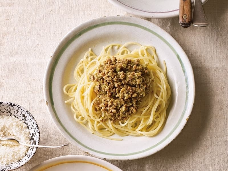 ふきのとうみその和風ミートソースパスタ