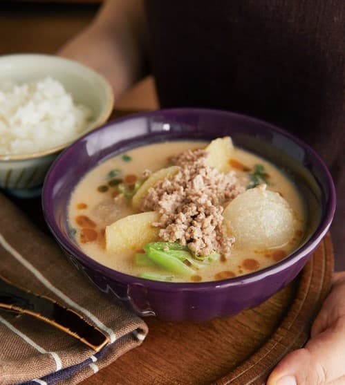 じゃがいもと青菜の担担風スープ