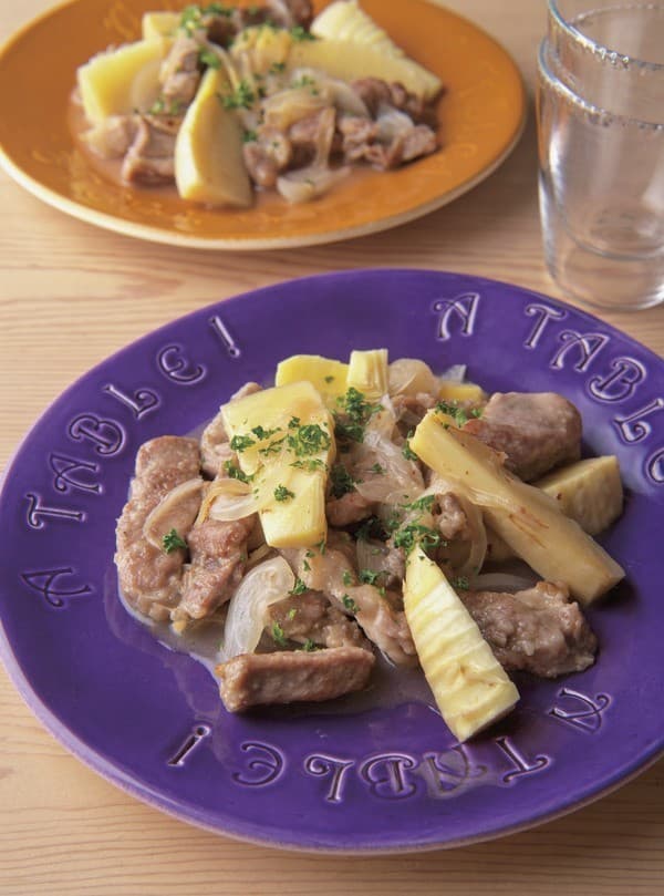 たけのこと豚肉の白ワイン蒸し