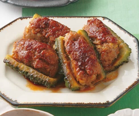 ゴーヤーの肉詰め照り焼き