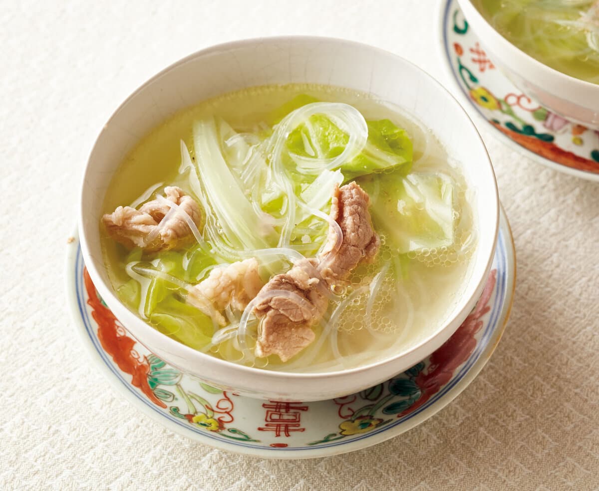 豚肉とキャベツの春雨スープ