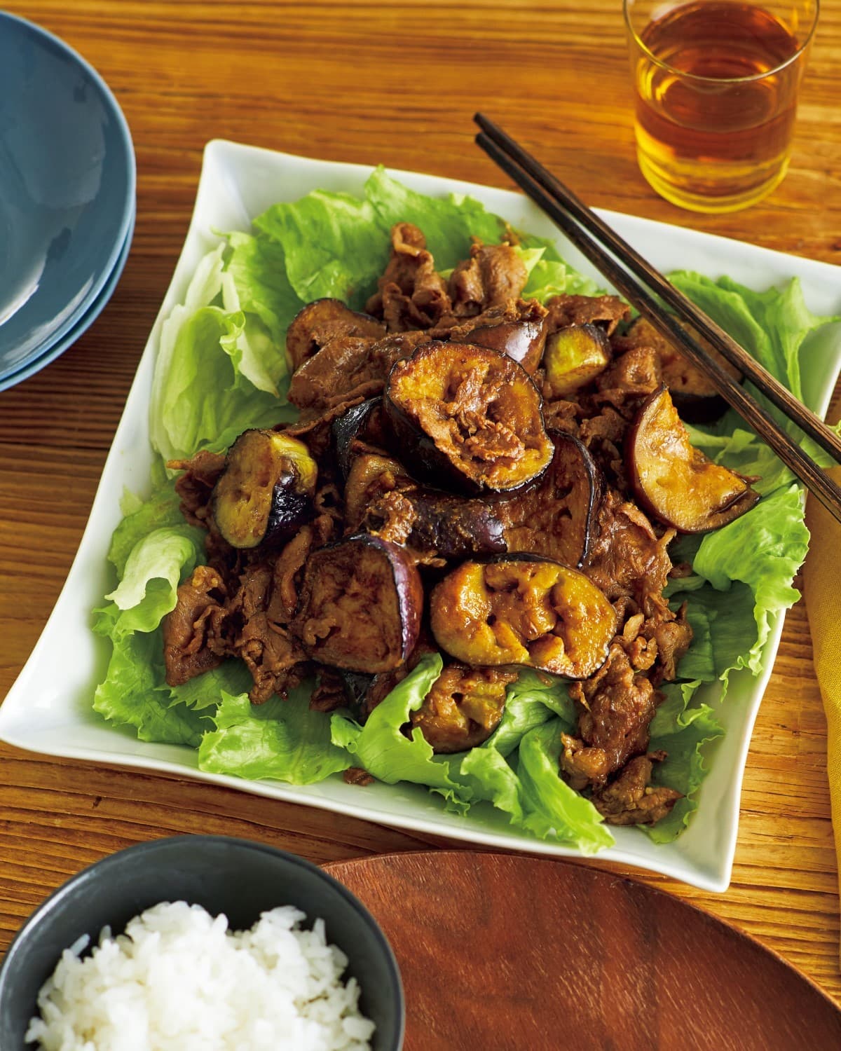 なすと牛こまのカレーウスターソース炒め