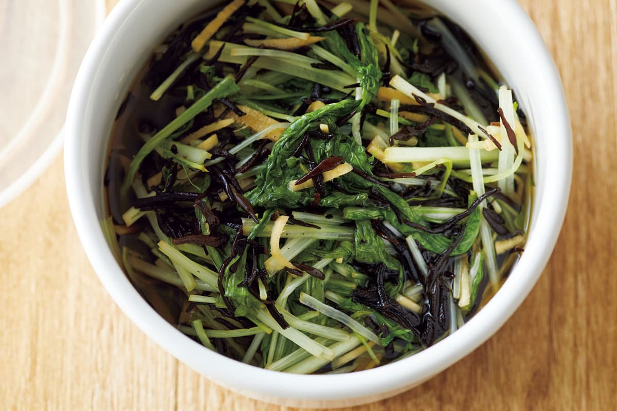 水菜とひじきのしょうが煮びたし