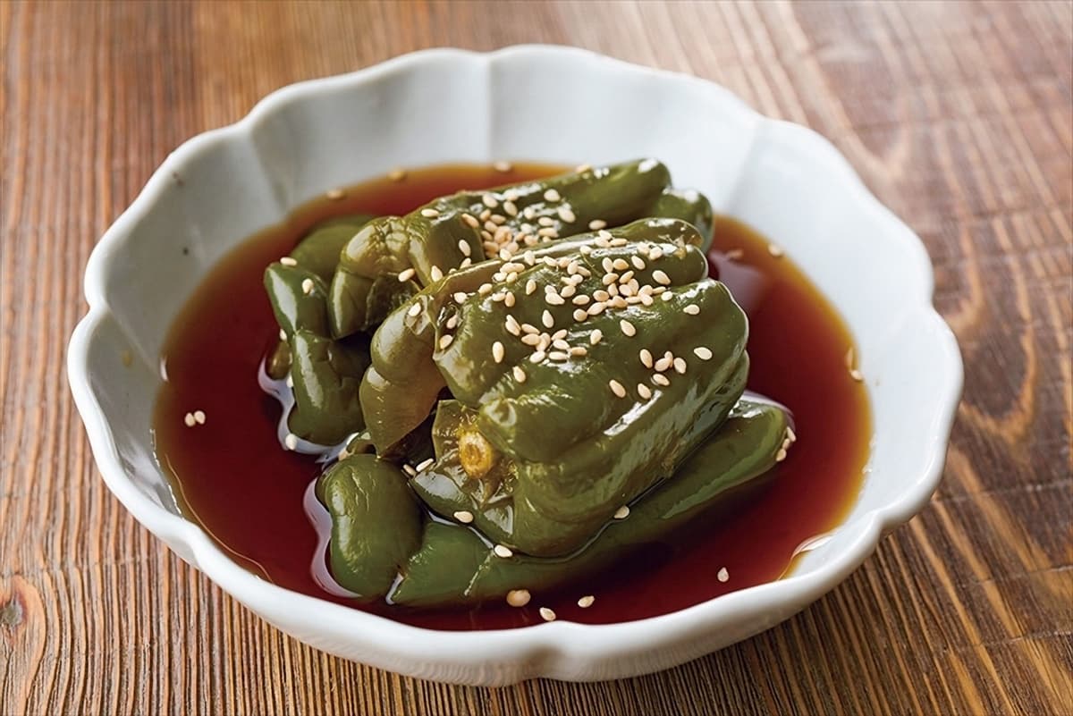 まるごとピーマンのレンチンびたし