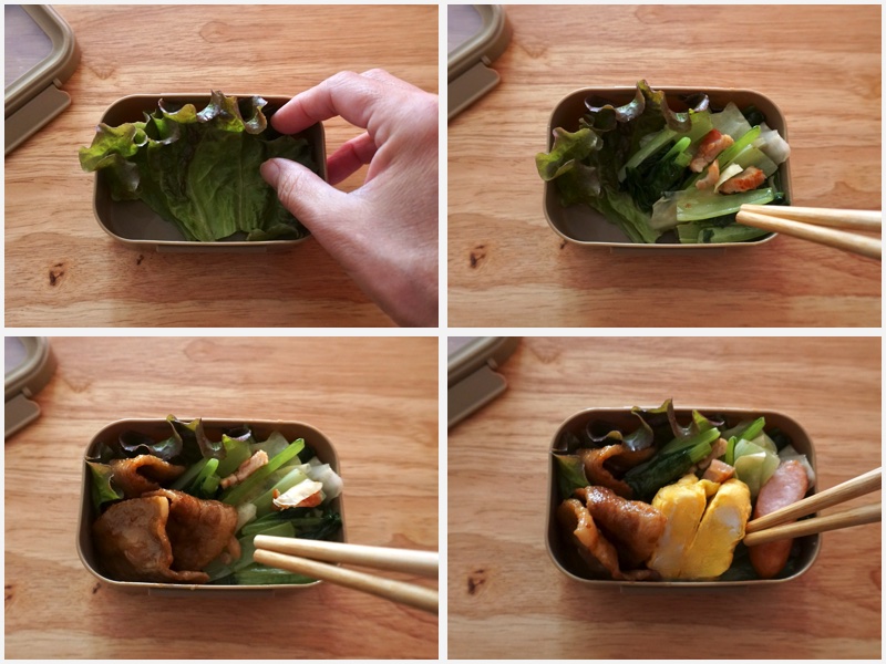 スープジャー弁当。焼きそばを炒めて入れるだけ、冷まさなくて良いので簡単。おかずは小さな容器に詰めて出来上がり。卵焼きや生姜焼き。