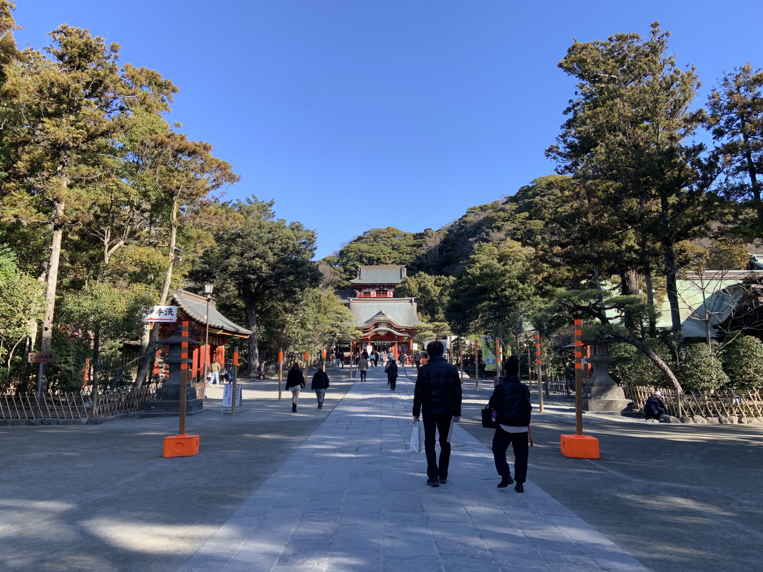鎌倉・鶴岡八幡宮で初詣の様子。鶴岡八幡宮の参道。