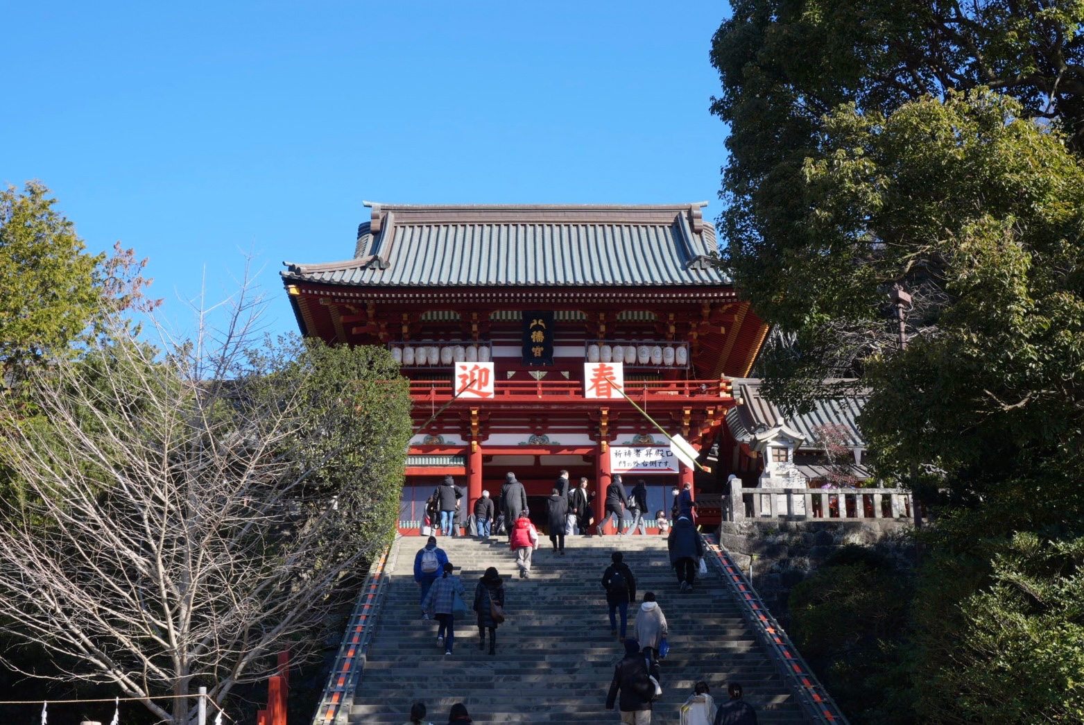 鎌倉・鶴岡八幡宮で初詣の様子。鶴岡八幡宮の本宮。