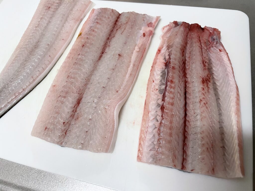 うなぎのかば焼きにする前。身は厚くないが、全長45センチ超と立派。