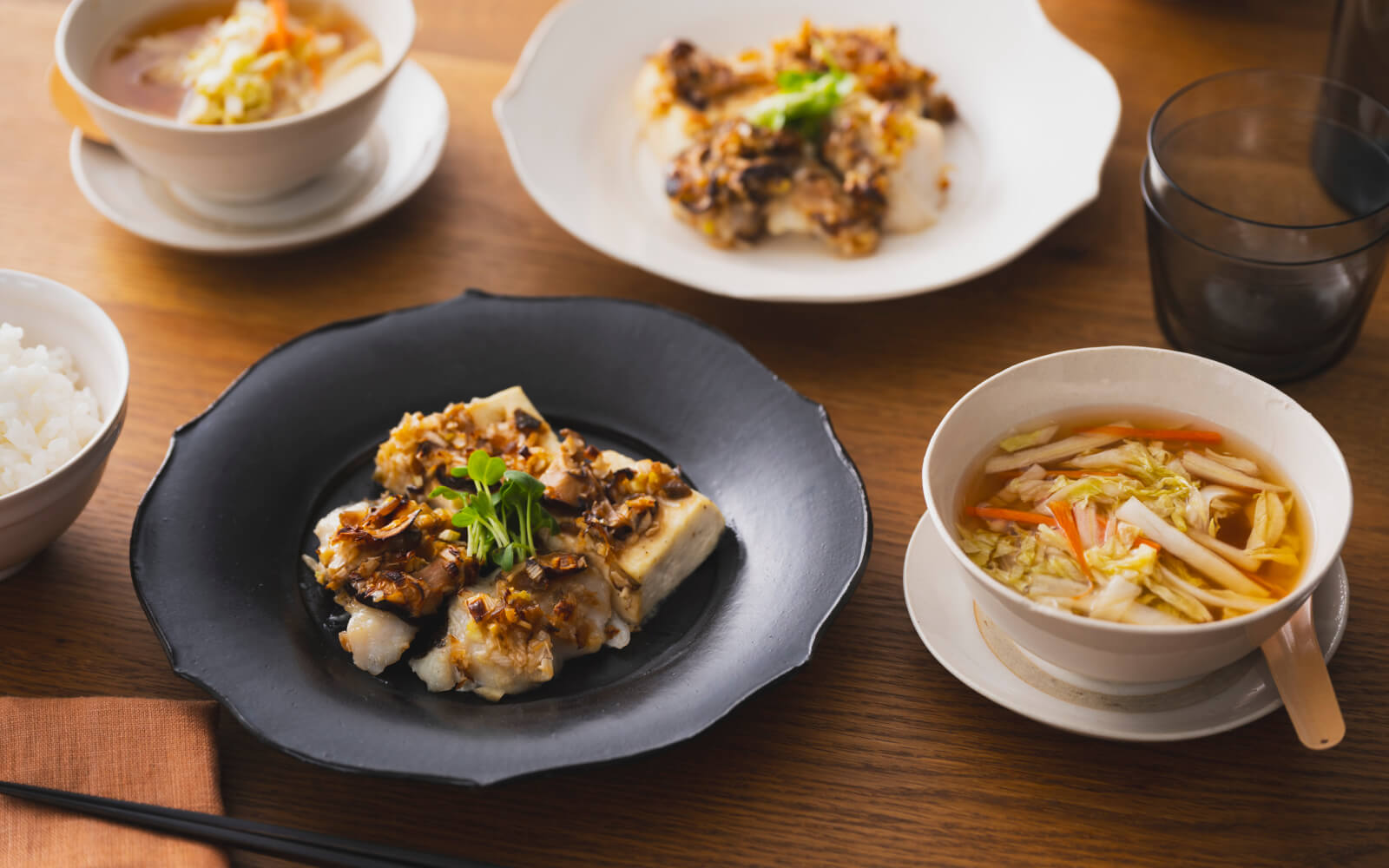 たらと豆腐のザーサイ中華だれ&白菜とにんじんの中華スープ